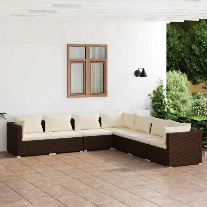 Día y Noche - Día y Noche Set muebles de jardín 7 piezas y cojines ratán sintético marrón
