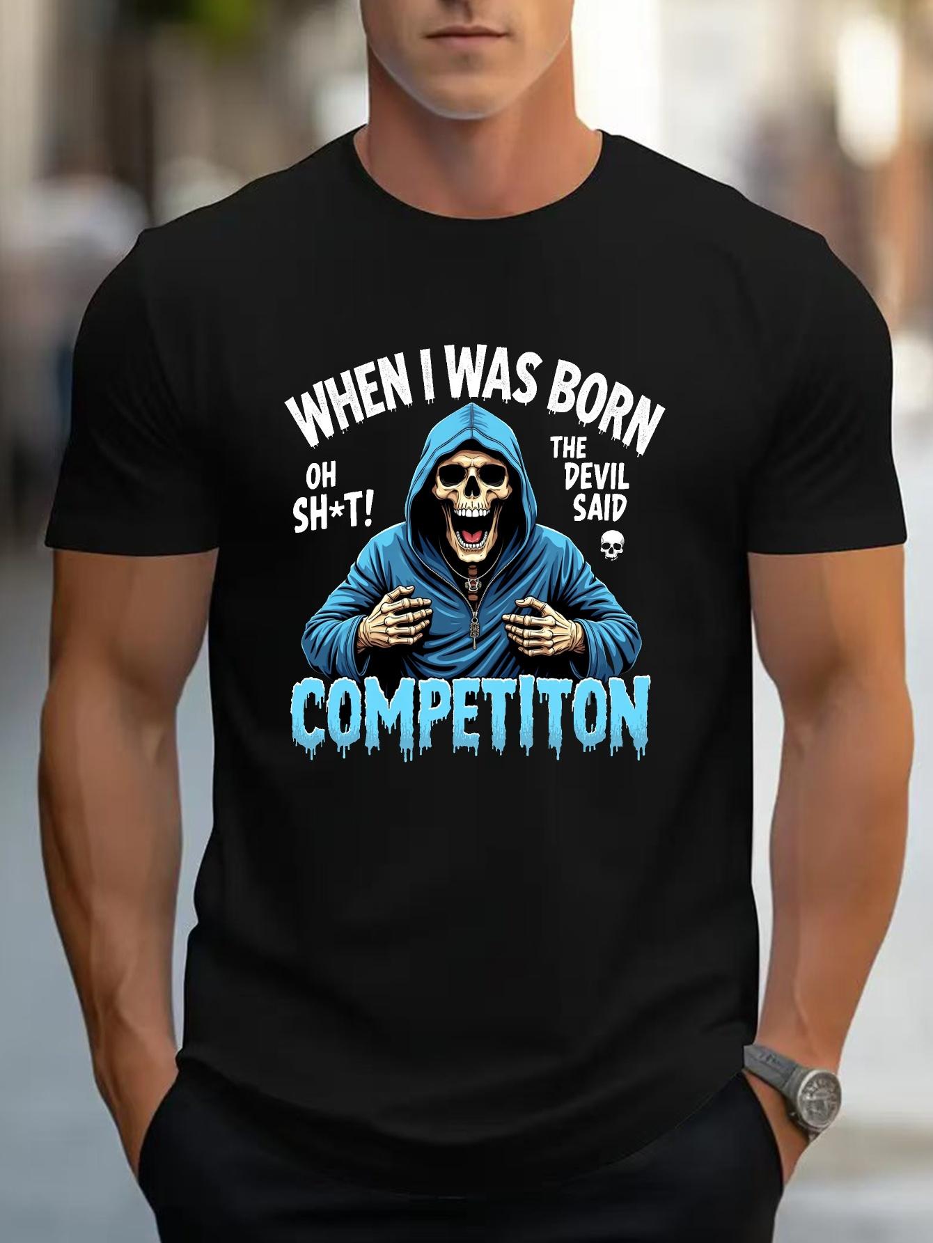 

Funny Born to Compete Graphic T-shirt - Black Cotton Blend Tee with Skeleton Design - Breathable Stretch Fabric for Gym XXXL