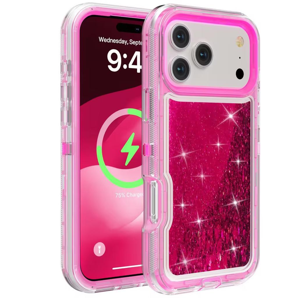 3IN1 Military Anti-Fall Armor 3D Glitter Dynamic Shockproof Phone Case for IPhone 17 Pro Max 16 15 14 13 12 Pro Max Non-slip Otther with Box Cover