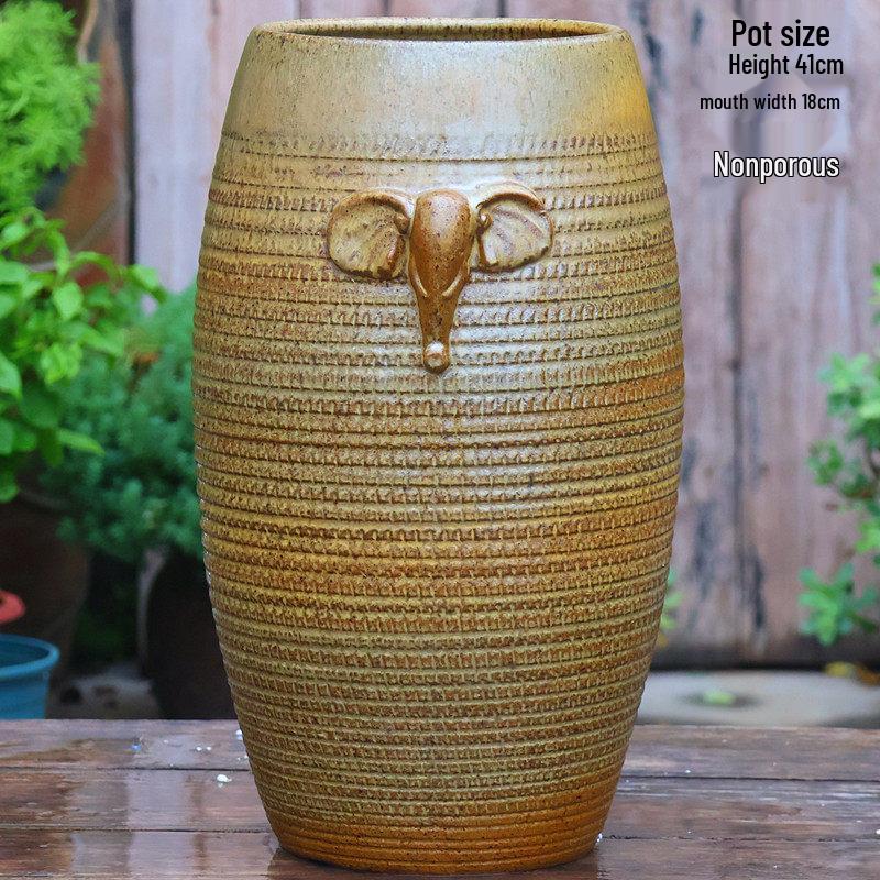 Retro Handmade Large Ceramic Flower Pot for Succulents and Green Plants, Ideal for Home and Landscaping Use