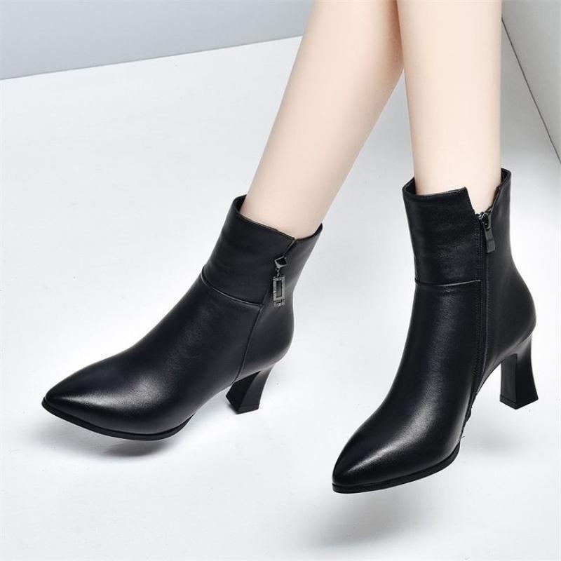 New Women'S Pointed-Toe Boots - Chunky Heel Ankle Booties With Soft Leather & Waterproof Design, Fashion High Heel Boots