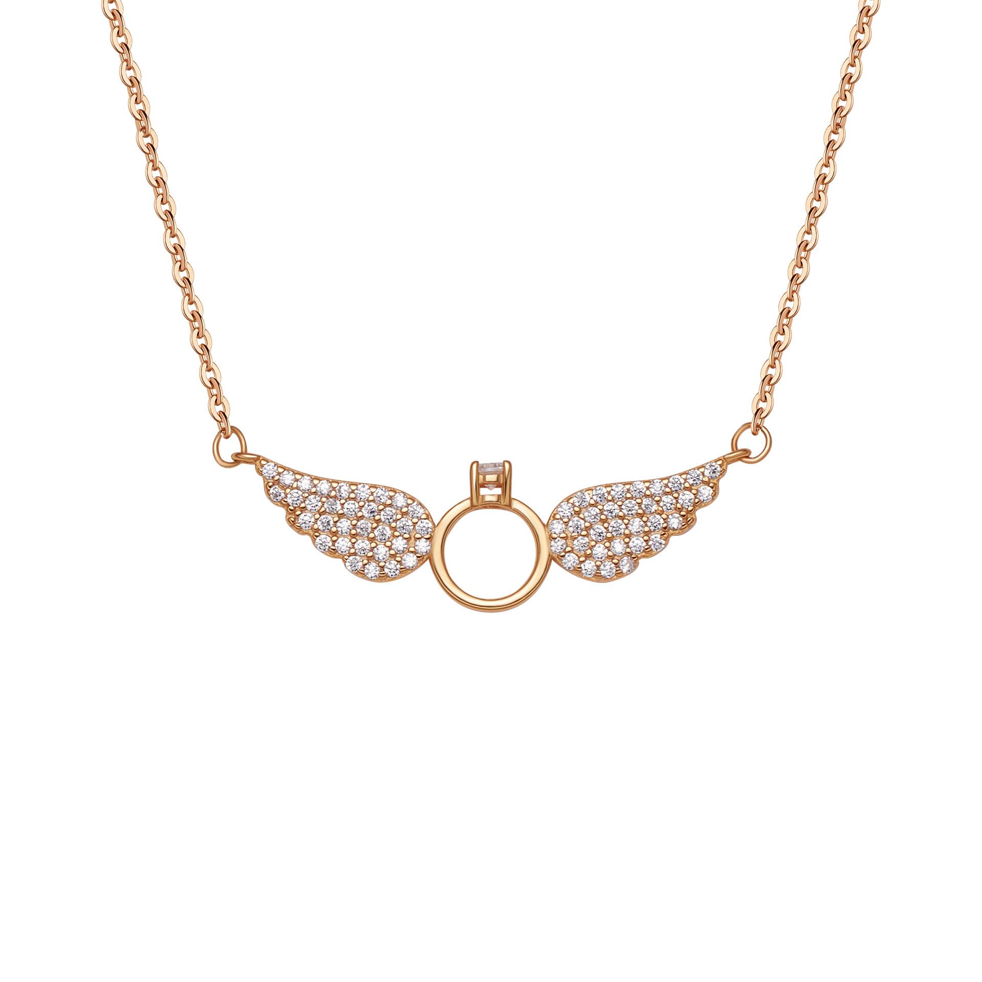 

S925 Срібне намисто з крилами ангела Жіноча діамантова підвіска Крила Інтернет-знаменитості Модний ланцюжок-ключиця з крилами вітру 925 Silver рожевий колір золота