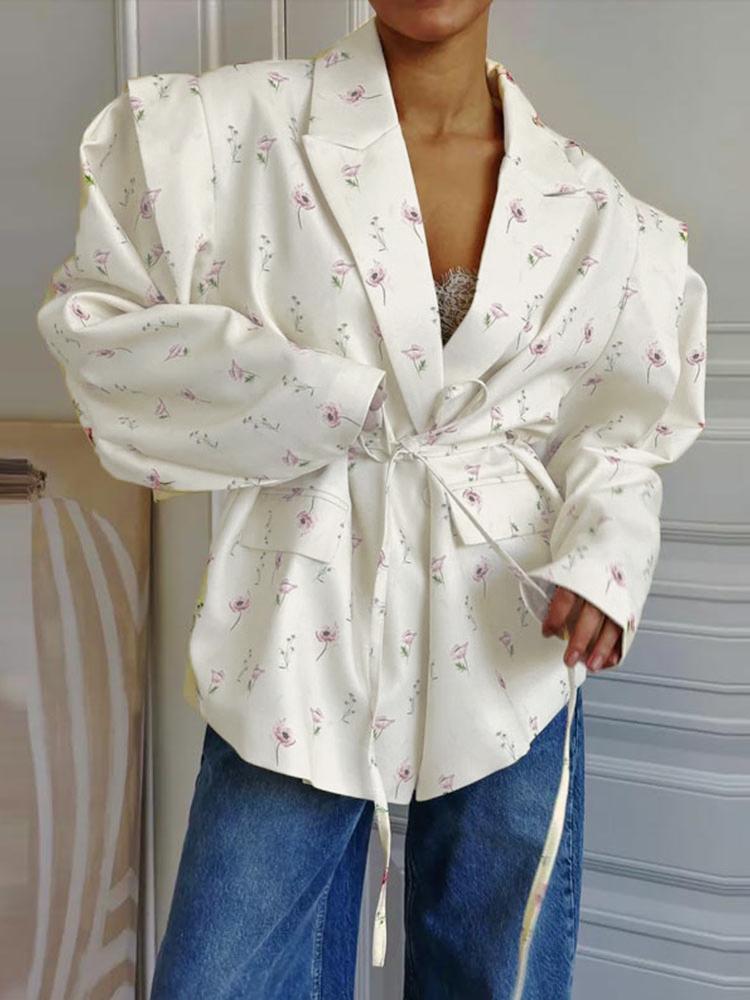 Módní květinové pásky Blejzr Kabát Dámský Ramenní vycpávky Jednořadé S klopami Dlouhý rukáv Streetová bunda 2025 Jarní sváteční párty