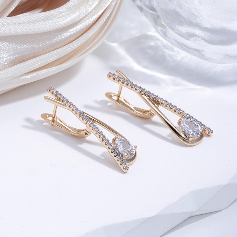 Kinel Water Drop Zircon Long Dangle Earrings For Women Rose Gold Color Elegant Jewelry