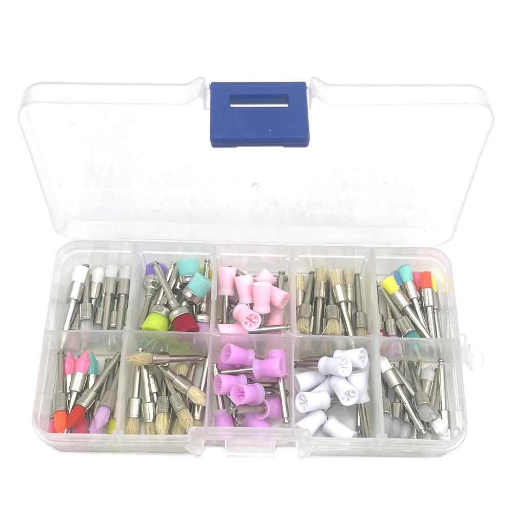 100pcs Dental Prophy Brushes Polishing Polisher Rubber Cup Disposable Latch Type Colorful Buff Nylon Bristles Brush