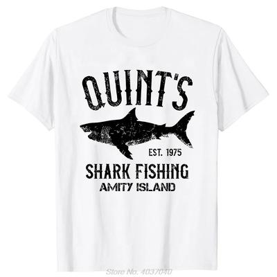 Quints Shark JAWS Amity Island 1975 Navy T-shirt Men Clothing Casual Basic T Shirt Oversized Fitness Tshirt Tees Tops