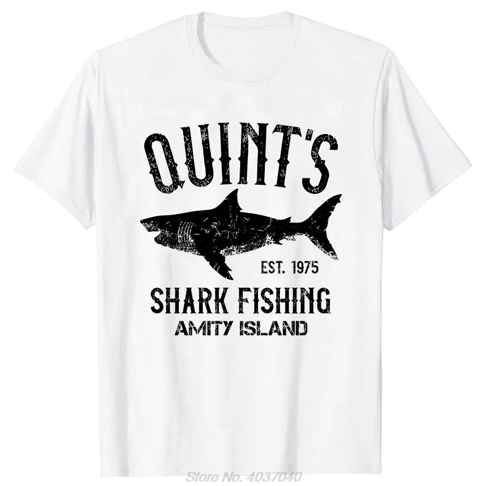 Quints Shark JAWS Amity Island 1975 Navy Tshirt Men Clothing Casual Basic T Shirt Oversized Fitness Tshirt Tees Tops