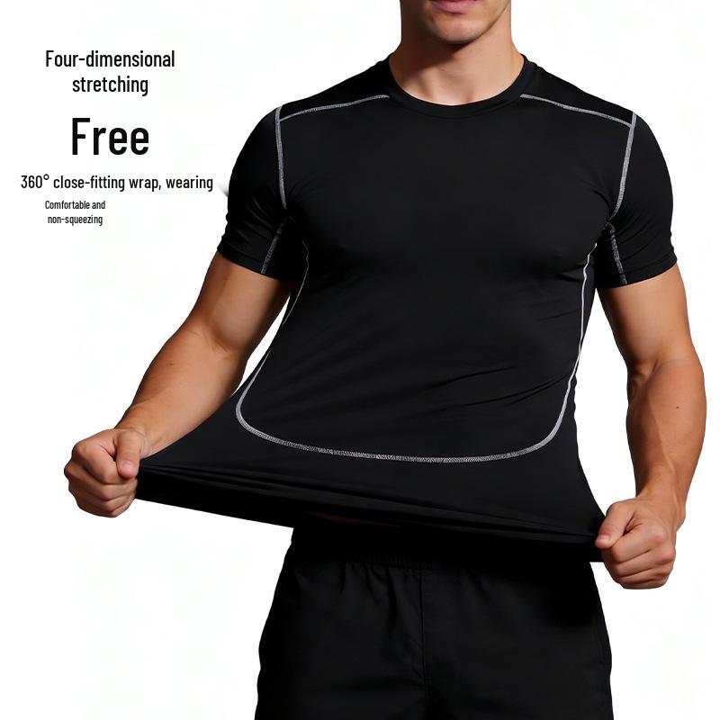 Pánské vysoce pružné, rychleschnoucí, prodyšné těsné sportovní tričko s krátkým rukávem jako základní vrstva pro běh, trénink a basketbal.