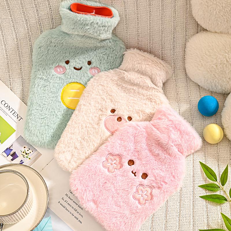 Classic Thickened Rubber Hot Water Bottle with Plush Cover for Warmth