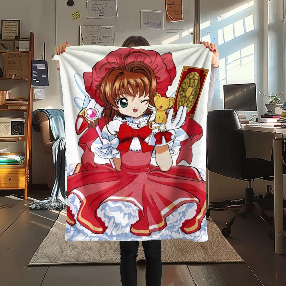 1Pc Cardcaptor Sakura Print Flannel Blanket, High quality Comfortable for All Seasons, Home Decor, Warmth and Comfort, Perfect for Christmas Gifts