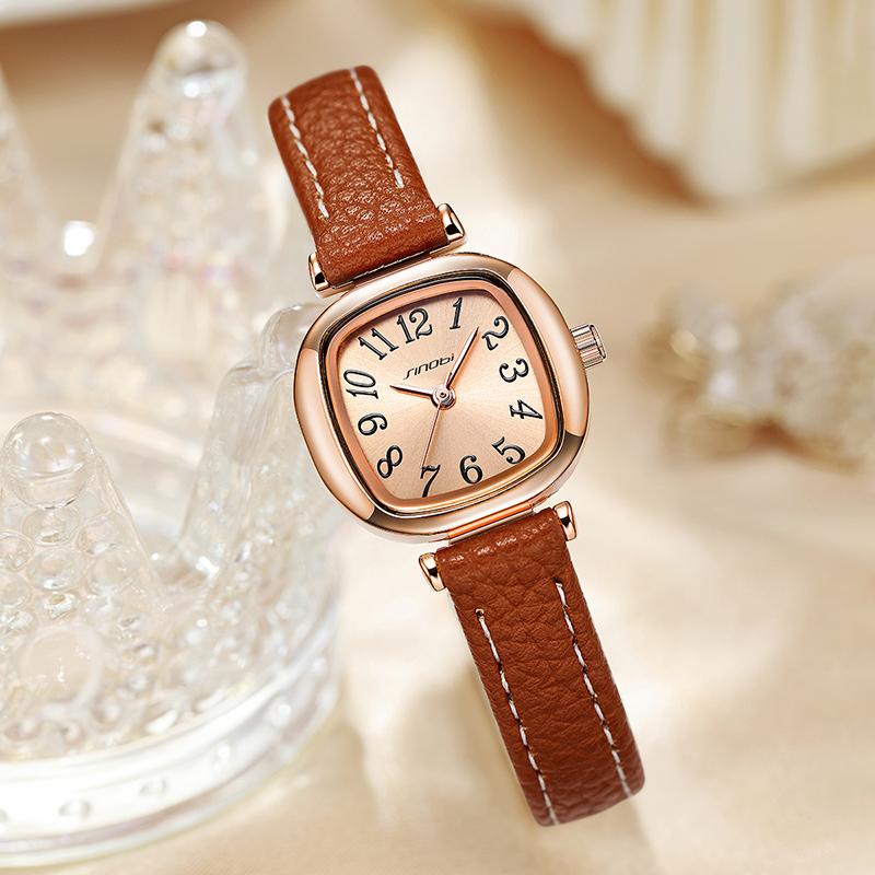 SINOBI Elegant Woman's Watches Original Design Small Dial Ladies Quartz Wristwatches Fashion Leather Strap Clock Reloj Mujer