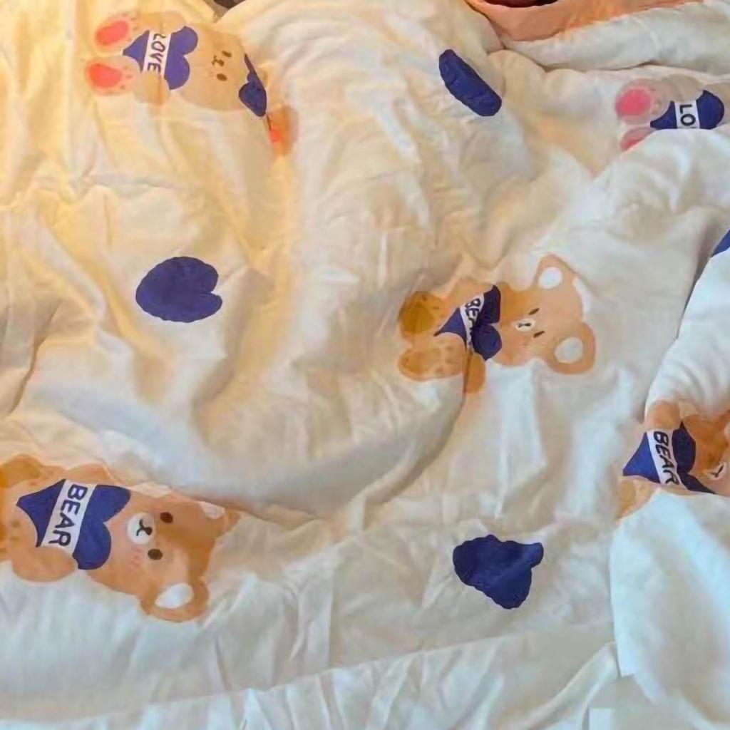 Summer Quilt Single Cartoon Child Cartoon Silk Feather Cotton Blanket Soft Lightweight Coverlet Comforter Happy Bear