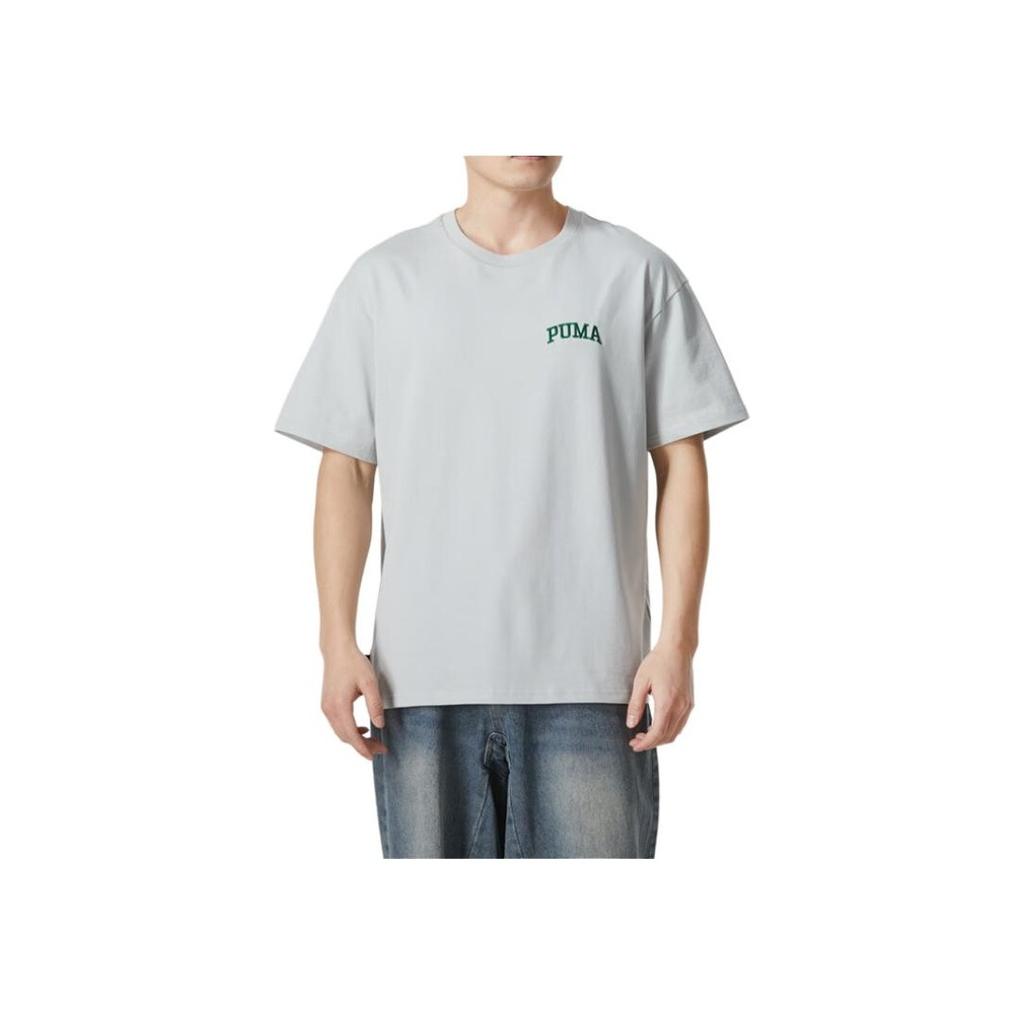 Puma Embroidered Letter Design Casual Breathable Short Sleeve T-Shirt With Dropped Shoulders SS24 Men Tops Gray 630352-10