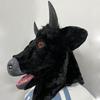 Halloween scary moving mouth bull head mask, demon bull mask, bull horns, skull, animal, black bull headgear, plush