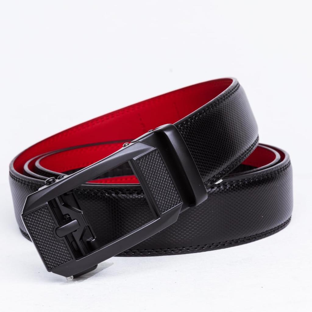 XsFireCow Stylish Black Leather with Black No for Business or Casual 130cm Men's Auto-Lock Belt, Buckle, Holes, Wear, (Black 19)