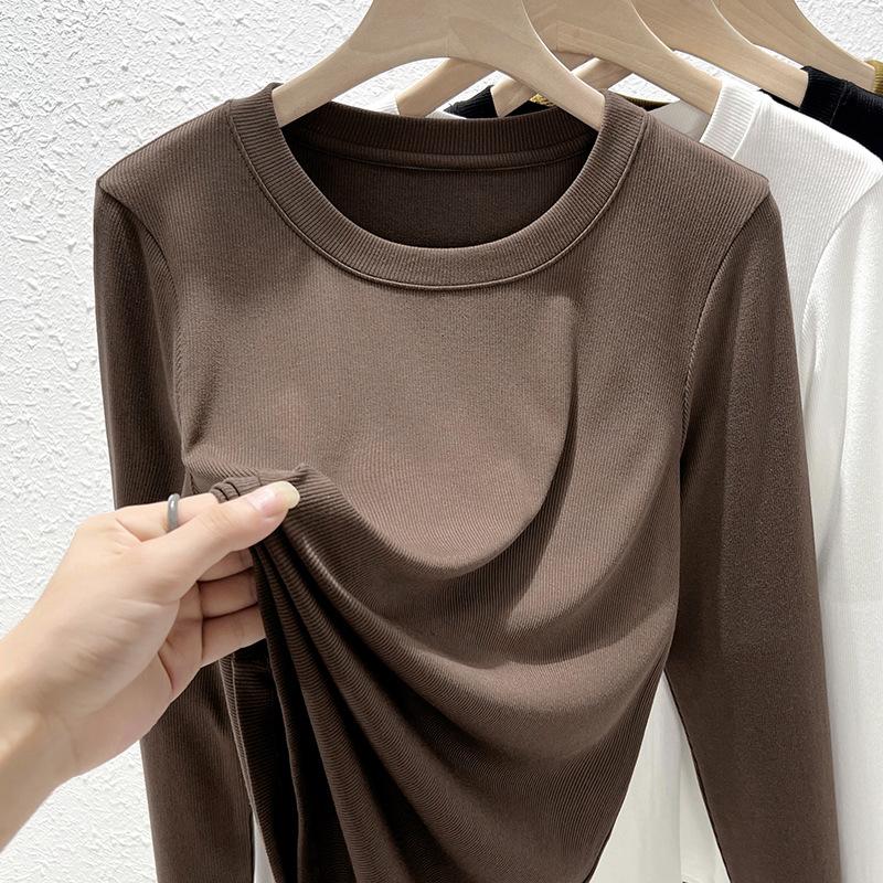 Crew neck long-sleeved t-shirt women's summer new slim-fitting and thin primer women's threaded t-shirt top