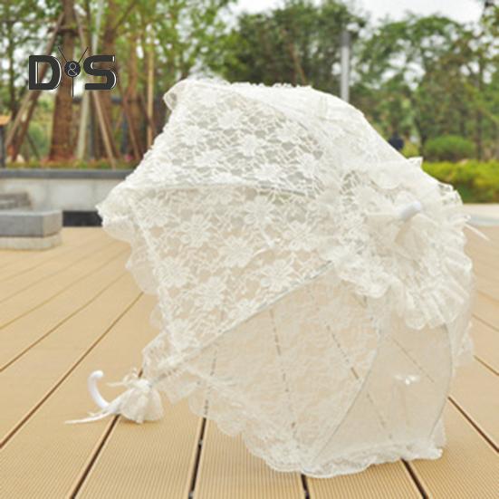 Vintage Lace Embroidery Umbrella Long Handle Lightweight Decorative Umbrella Wedding Party Bridal Dance Stage Performance Parasol Photography Props