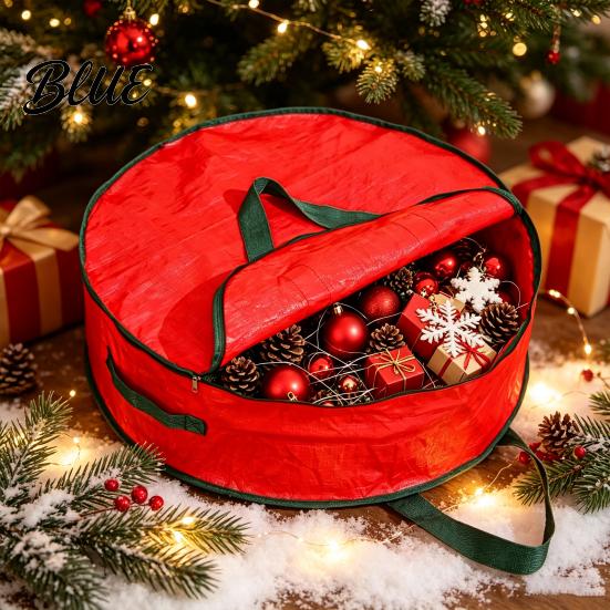 Large Opening Storage Organizer Round Garland Bag with Reinforced Handles Waterproof PE Fabric Durable Dustproof Organizer Zipper Closure