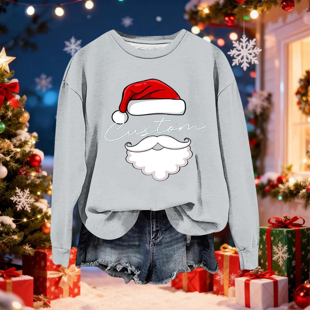 Women's Fashionable Casual Long-Sleeved Christmas Letter Print Crew-Neck Sweatshirt