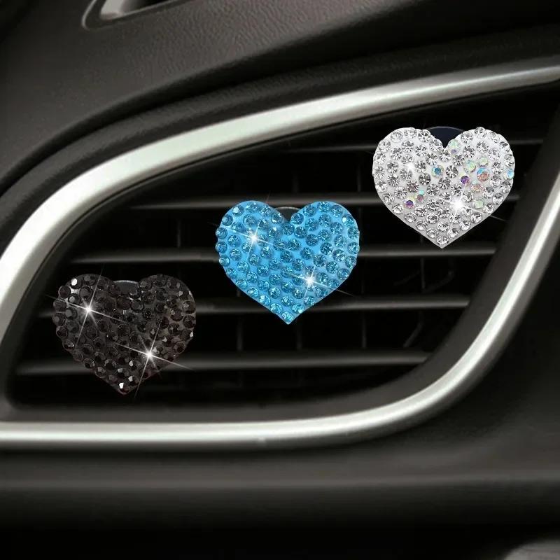 Sparkling Heart Rhinestone Car Decoration Cute Car Perfume Clip Aromatherapy Air Conditioning Car Accessories Supplies