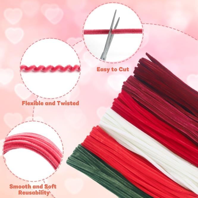 770Pcs Pipe Cleaners Craft Kit for Flower Bouquets, 6Colors Thick Chenille Stems with Floral Accessories, DIY Art