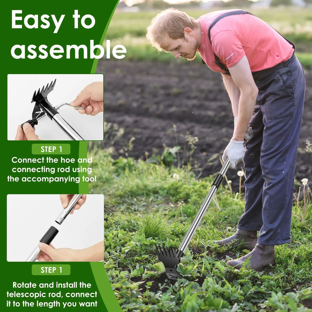 Garden Thatch Rake Stainless Steel Garden Weed Pulle Tool Removes Dead Grass Leaves Clearing Loosening Soil Lawn Rake