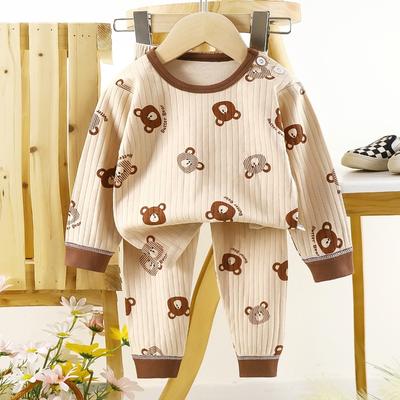 2 Stück/Set Kinder Jungen Mädchen Schlafanzug-Set Reine Baumwolle Warmer Pyjama Cartoon Langarm-T-Shirt + Hose Baby Herbst Unterwäsche Bekleidungssets