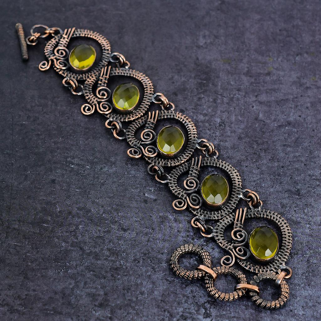 Natural Citrine Gemstone Handmade Copper Wire Wrap Bracelet 7-8" B2V59