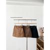 Korean-Style High-Waisted Black Suede A-Line Mini Skirt with Belt - Autumn Collection, Hip-Hugging, Exposure-Resistant.