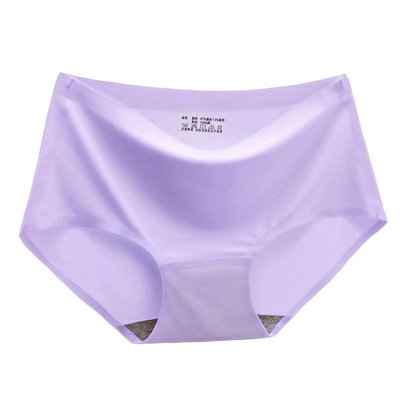 Women's Seamless Ice Silk Mid-Waist Briefs - Comfortable, Solid Color, Plus Size