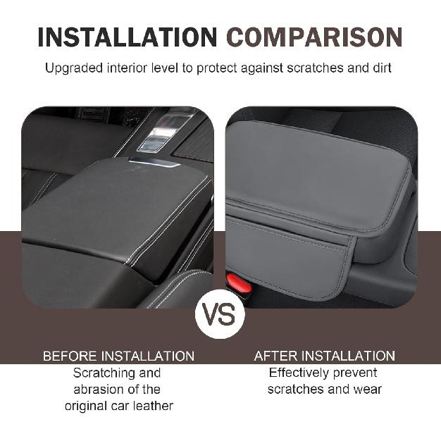 Car Center Console Cover, Leather Armrest Cover Cushion With 2 Storage Bags, Soft Centre Console Protector Covers, Universal Car Interior