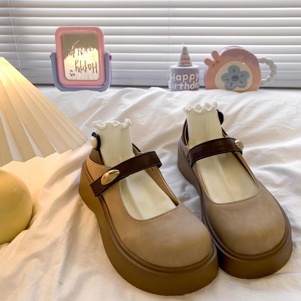 2025 Spring Versatile Women's Shoes Platform Mary Jane Shoes New Casual Shoes Light Mouth Single Shoes British Style Small Leather Shoes Women