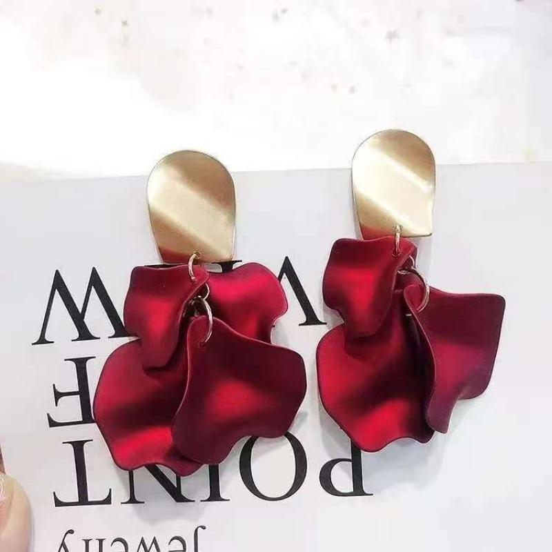 Colorful Rose Petal Drop Earrings For Women Girls Personality Simple Dangle Earrings Party Wedding Ear Jewelry