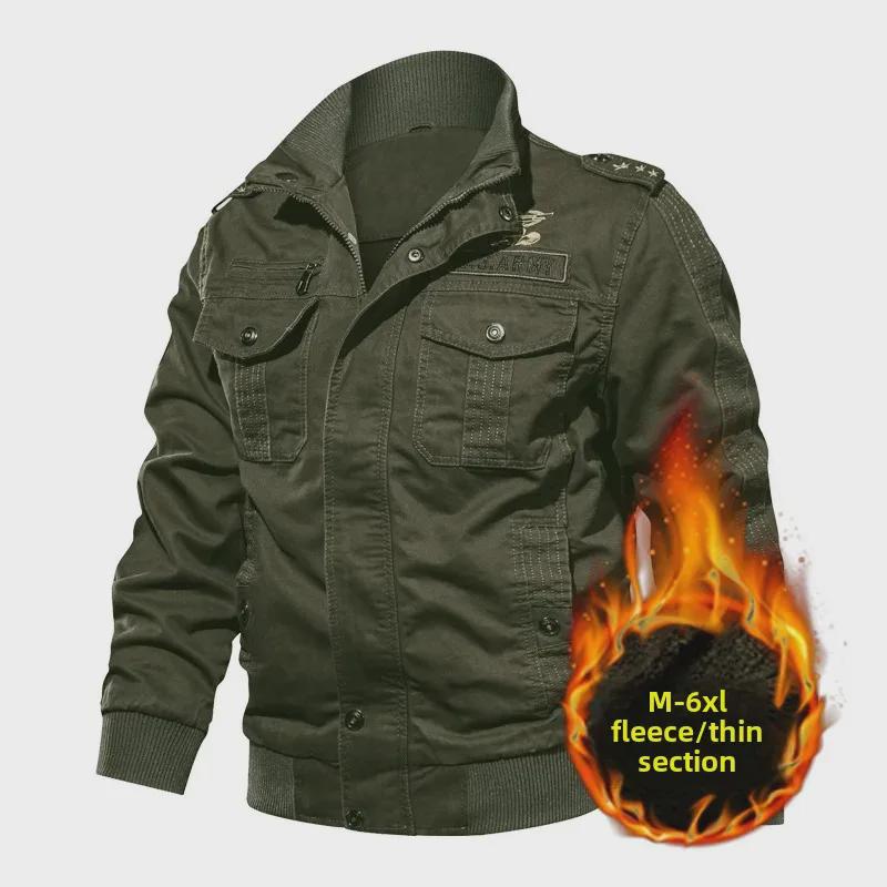 Men's Plus Velvet Thickened Cotton Jacket - Stand Collar, Washable, Large Sizes, for Autumn and Winter.