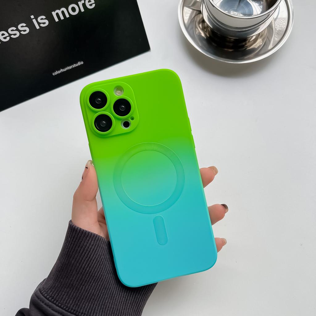 Luxury Wireless Charge Gradient Pattern Phone Case For iPhone 15 11 12 13 14 Pro Max Plus Soft Magnetic Silicone Cover