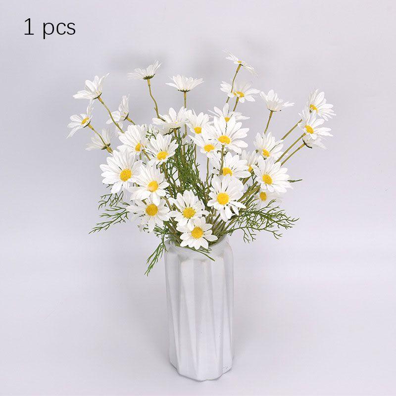 

Искусственная голова 5 шелковых поддельных ромашек свадебный букет домашний декор стол White-1pcs