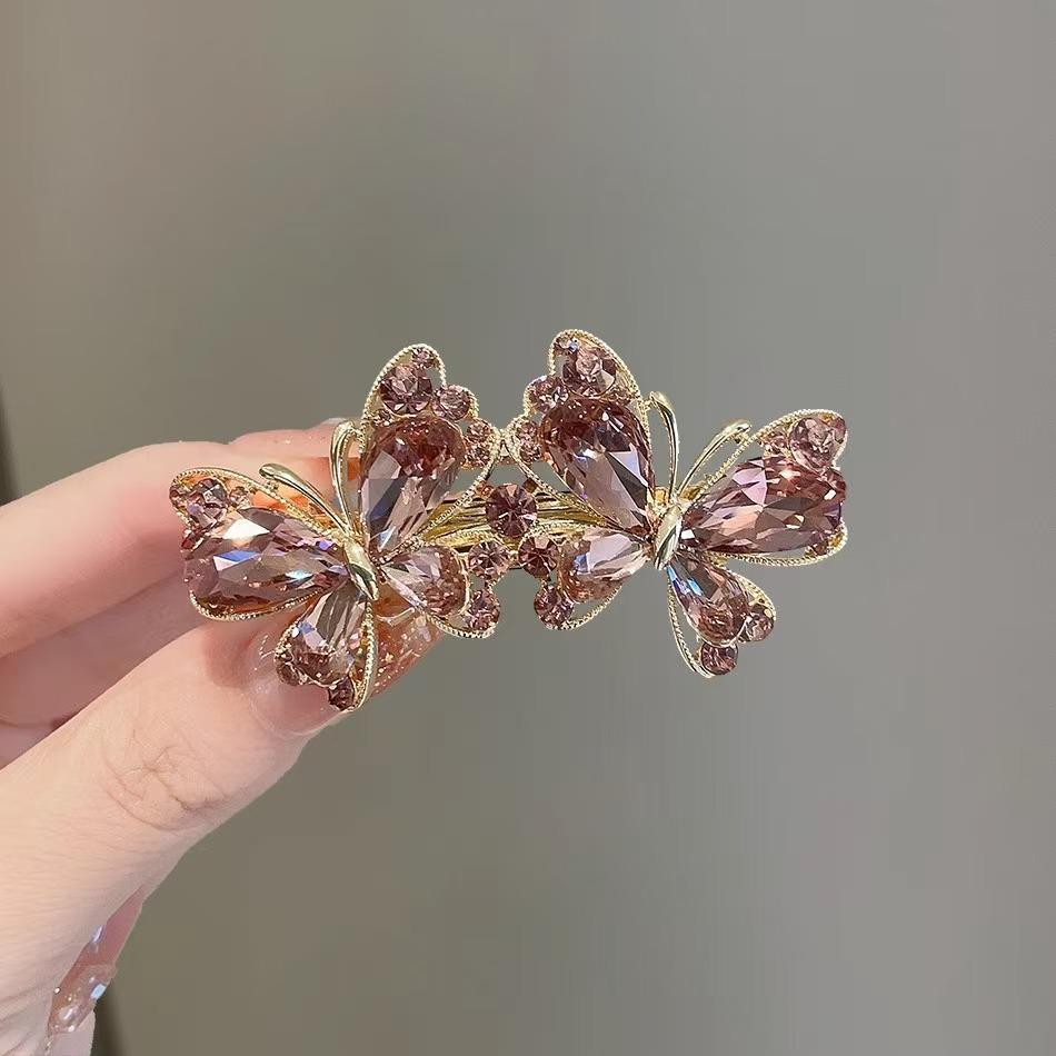 Korean Amethyst Rhinestone Butterfly Hair Clip for Ponytails and Top Clips