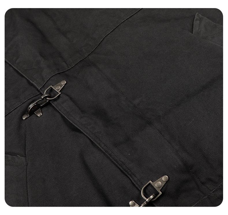 11KN Unisex Retro Distressed Workwear Jacket with Airplane Buckle and Wide Lapel