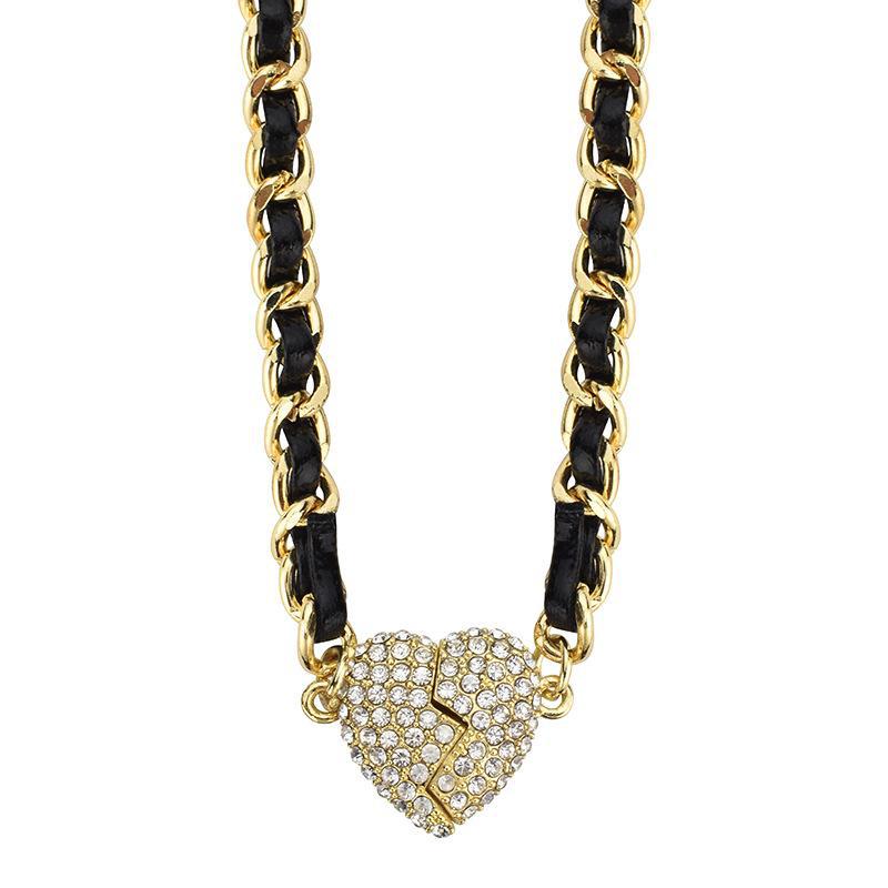 Light Luxury High-end Feeling Diamond Inlaid Magnetic Suction Love Necklace Personalized and Fashionable Women's Woven Collarbone Chain