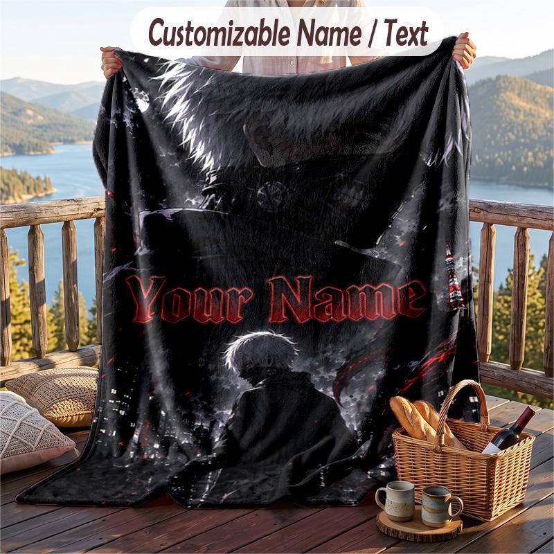 Personalized Flannel Throw Blanket,Tokyo Ghoul Custom Printed Name, Cozy Plush Blanket For Home Use