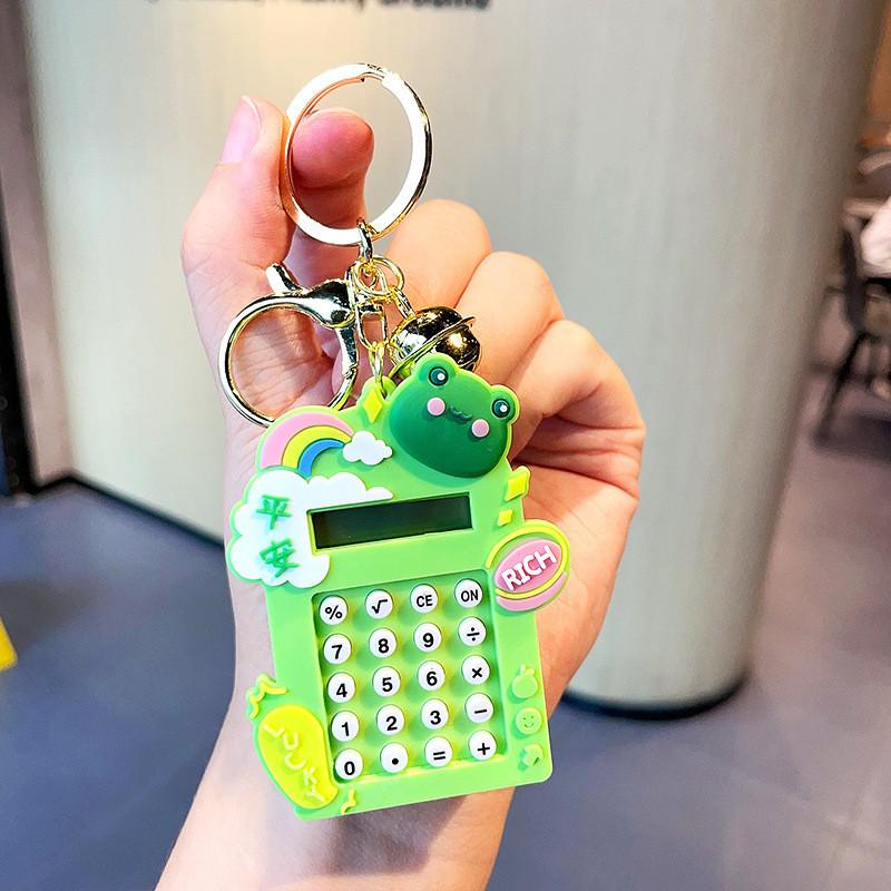 Rainbow Bunny Pink Calculator Keychain Soft Rubber Adorable Keyring For Girls Teens And