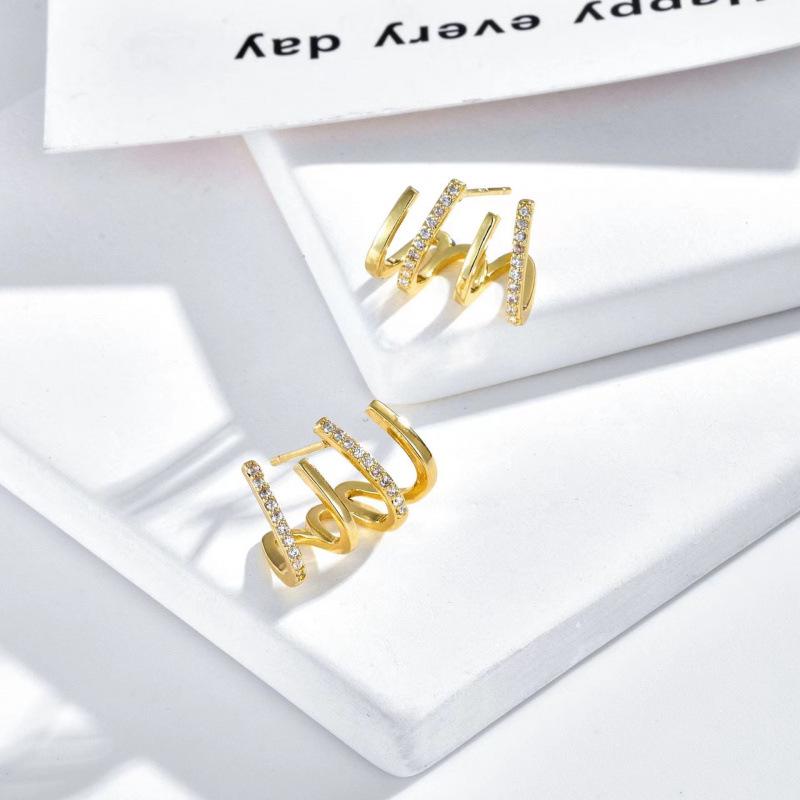 18K Gold-Plated Zircon Claw Stud Earrings with S925 Sterling Silver Needle