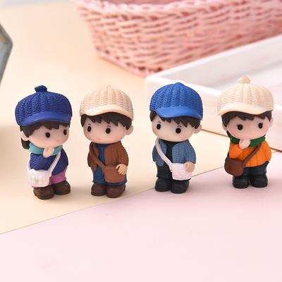 4 PCS Cartoon Shoulder Bag Couple Doll Creative Bedroom Desktop DIY Ornament Boy Girl Doll Miniature Doll Valentine's Day Gift