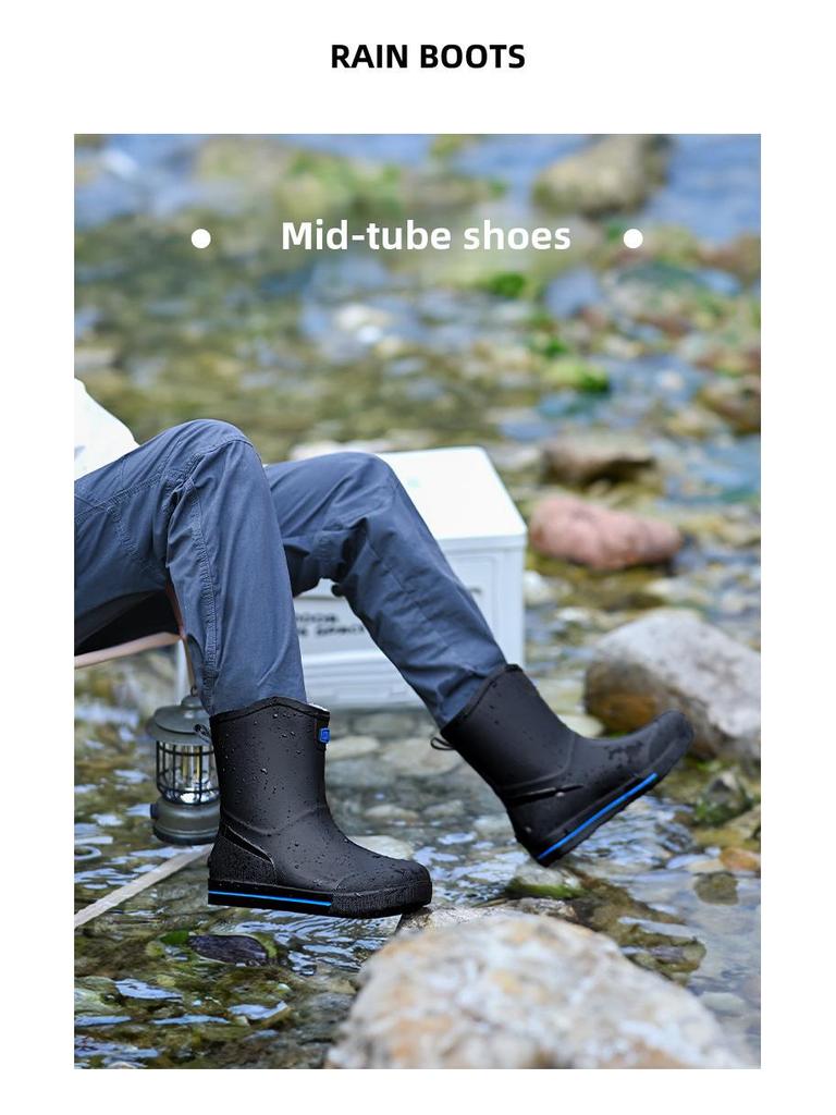 Herren Koreanischer Stil Wasserdicht Rutschfest Regenstiefel, Verschleißfest mit Plus Samt Warmfutter, Bequeme Mittelhohe Gummistiefel.