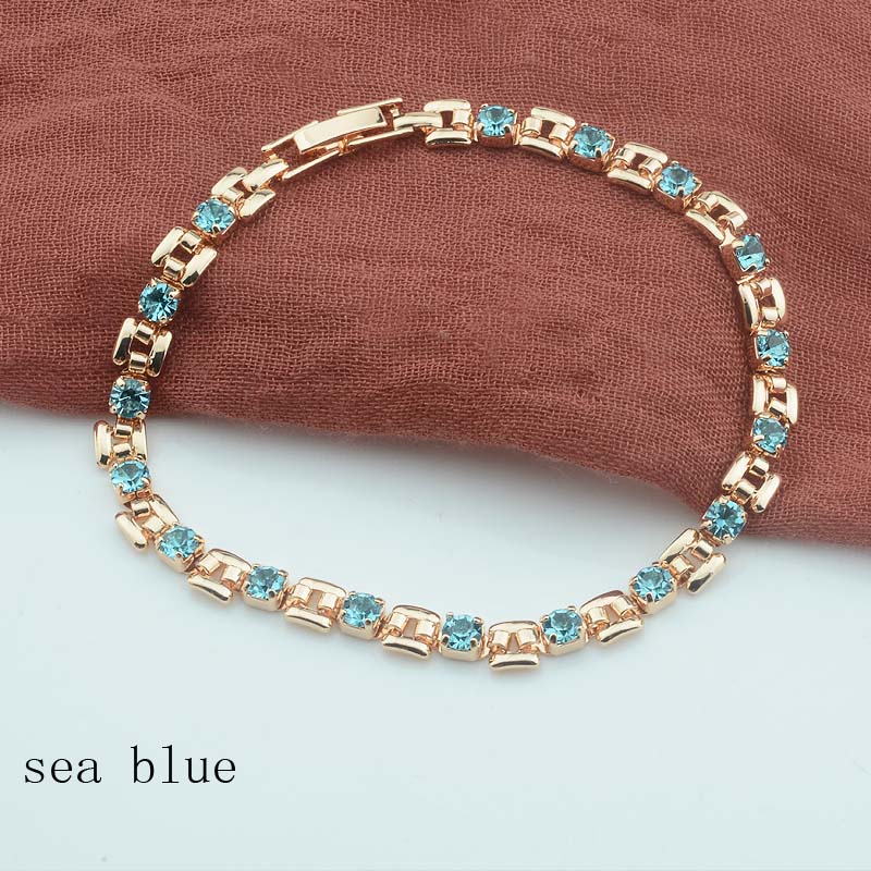 9 Color Women Girls Pink/Green/White/Red/Blue Cubic Zircon Stone Bracelets Wrist Square Shaped Bracelets