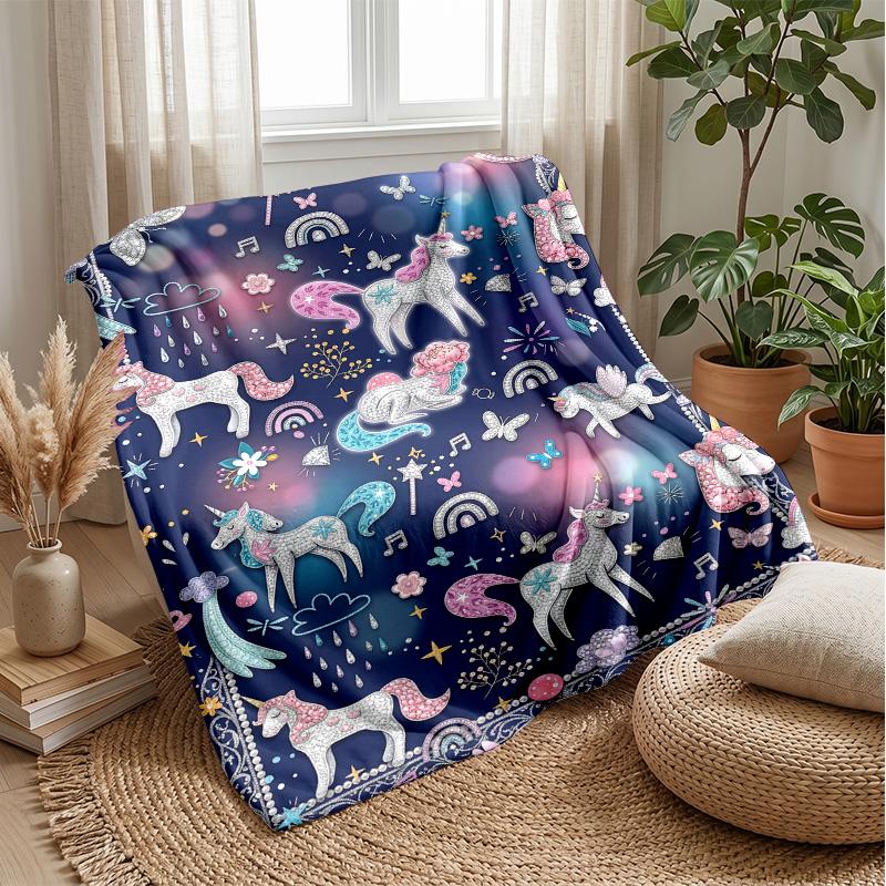 Fantasy Unicorn Castle Theme Blanket Lightweight Warm Flannel Blanket Decorative Throw Blanket for Home Decoration
