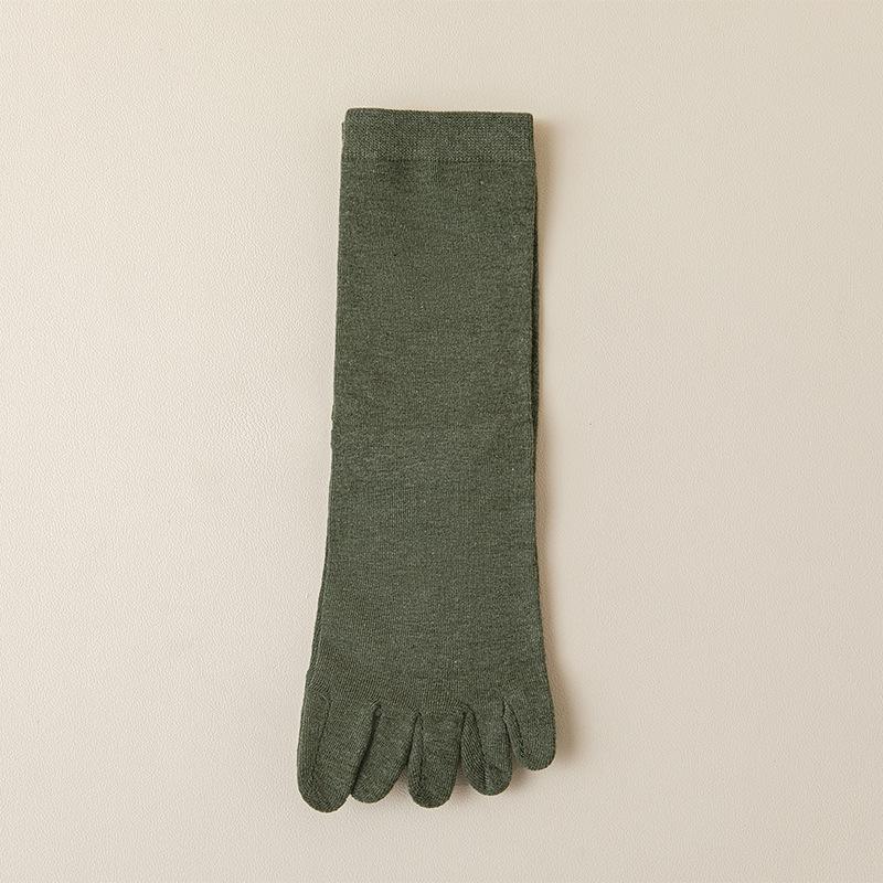 Chaussettes d'orteils en coton de couleur unie gris noir mi-mollet chaussettes pour femmes automne hiver chaud respirant chaussettes à cinq doigts