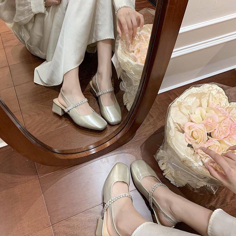 Wind Bag Head Sandals Women's New Summer with Skirt High Heels Thick Heel Mary Jane Single Shoes