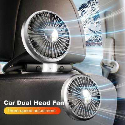 Car Seat Back Cooling Fan with Light 3-Speed Auto Headrest Ventilation Fan Dual Head Fan 360 Rotation Summer Car Accessories