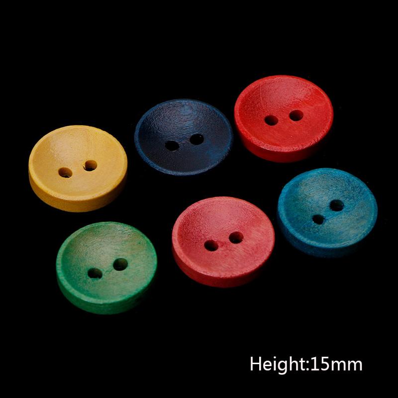 100Pcs Mixed Wood Wooden Buttons 2 Holes 15mm Sewing Scrapbooking DIY Craft